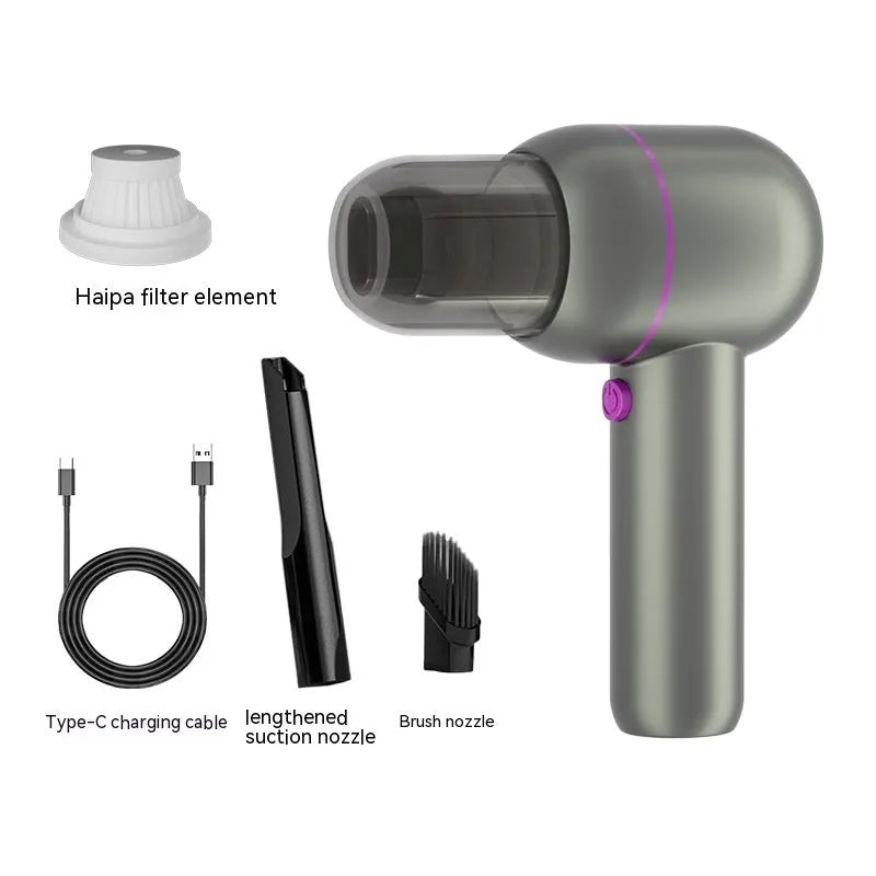 Handheld portable car vacuum cleaner in XC-06 grey colour with brush and extended suction nozzles