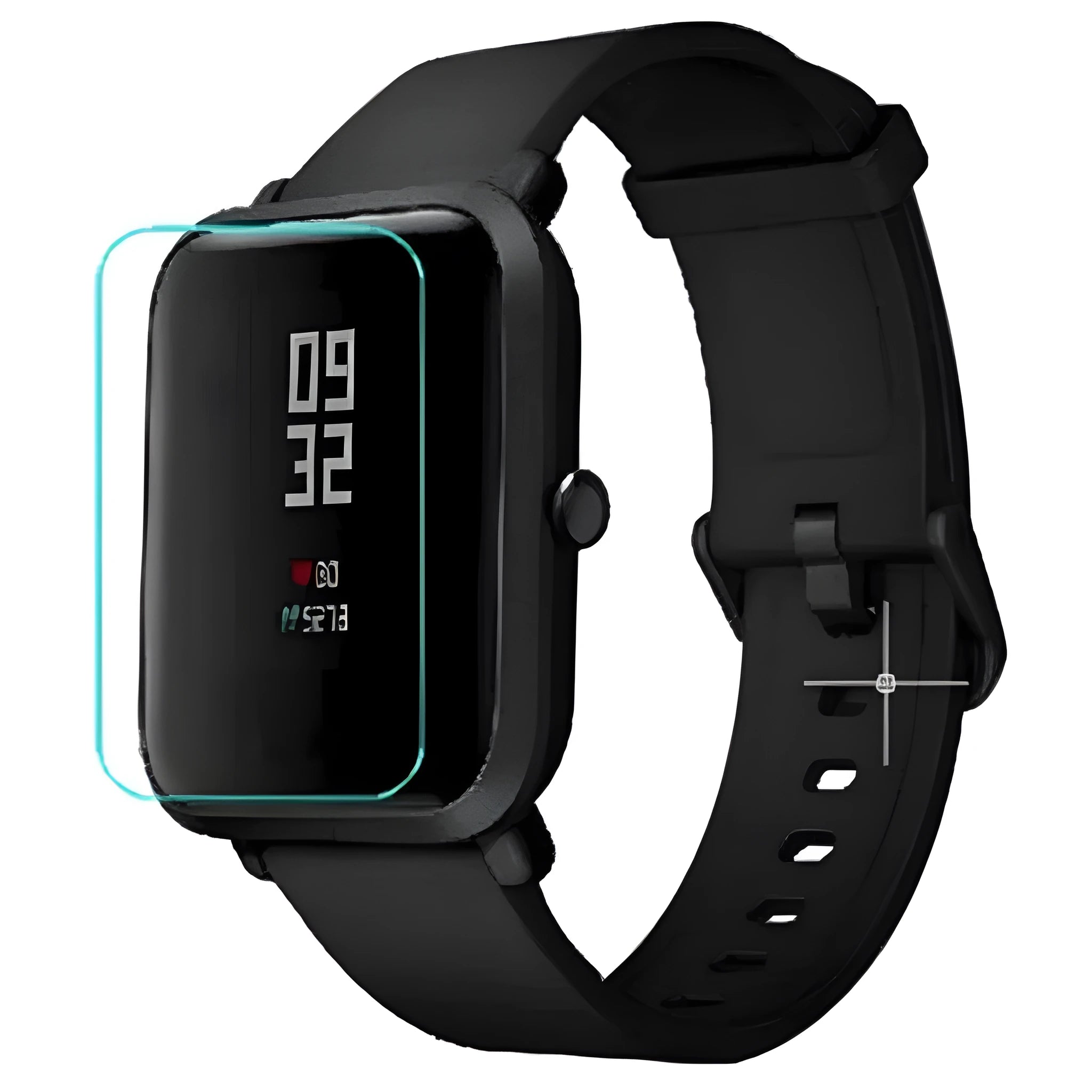 Amazfit Bip S smartwatch with clear TPU hydrogel screen protector applied.