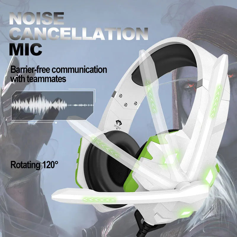 Wired gaming headset with microphone and LED lights in blue colour