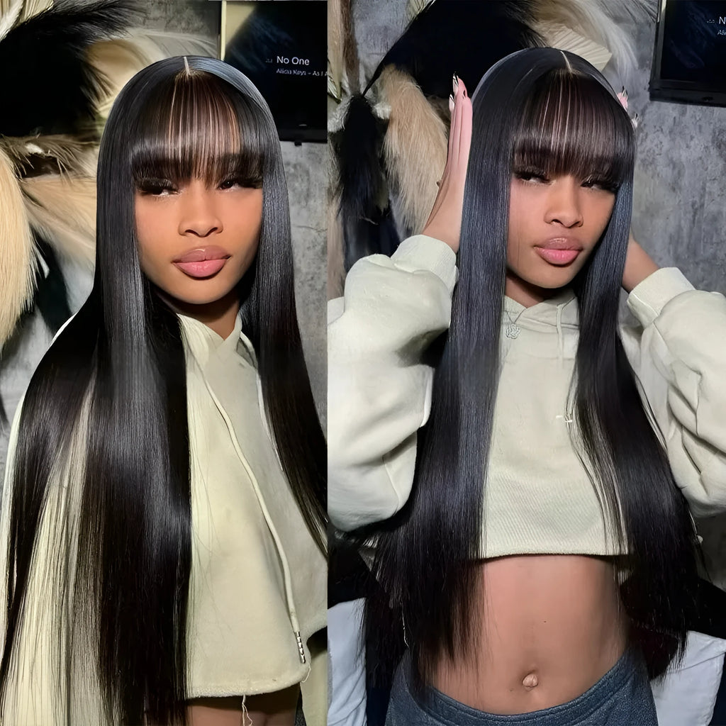 Women's natural colour full-mechanism human hair wig with length options display