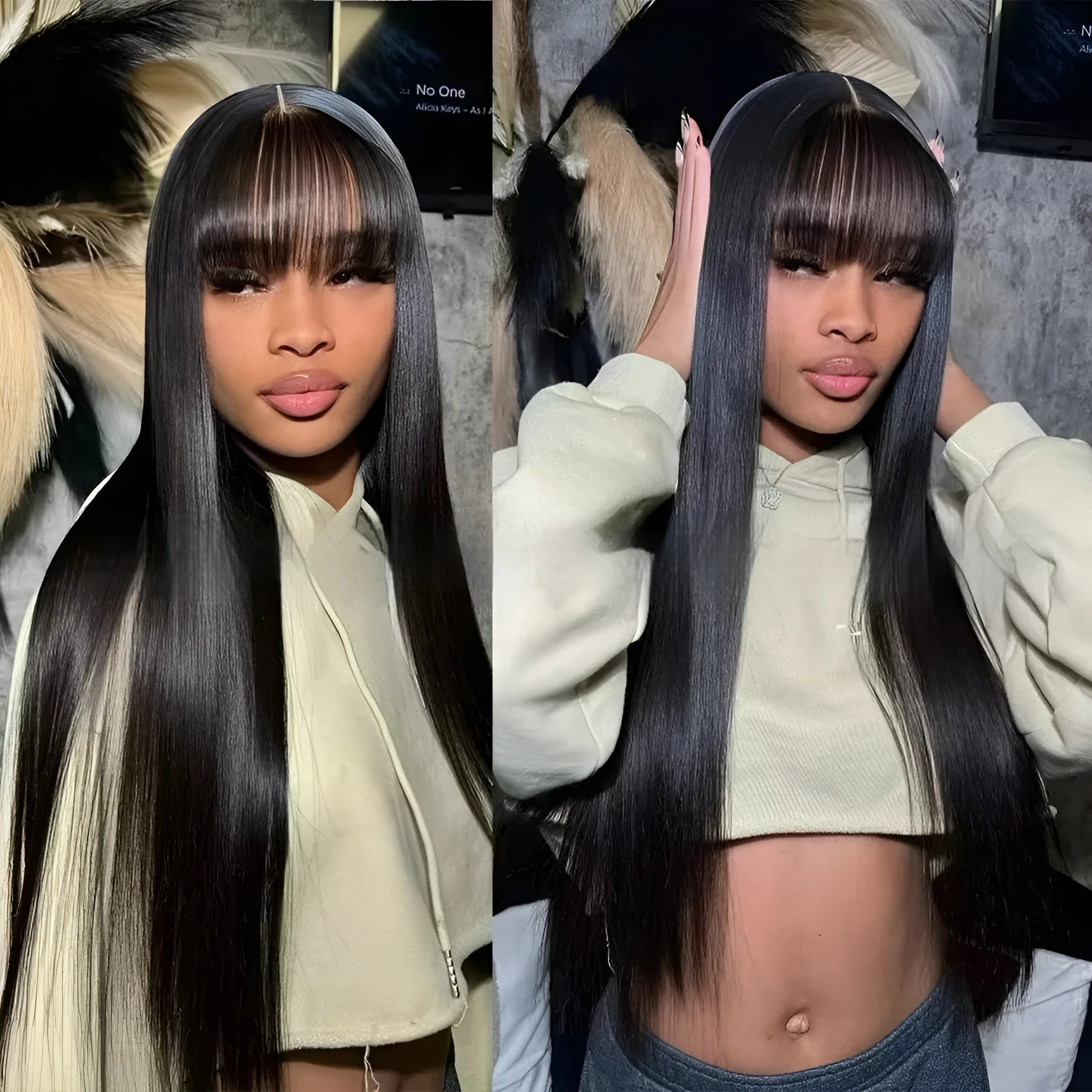 Women's natural colour full-mechanism human hair wig with length options display