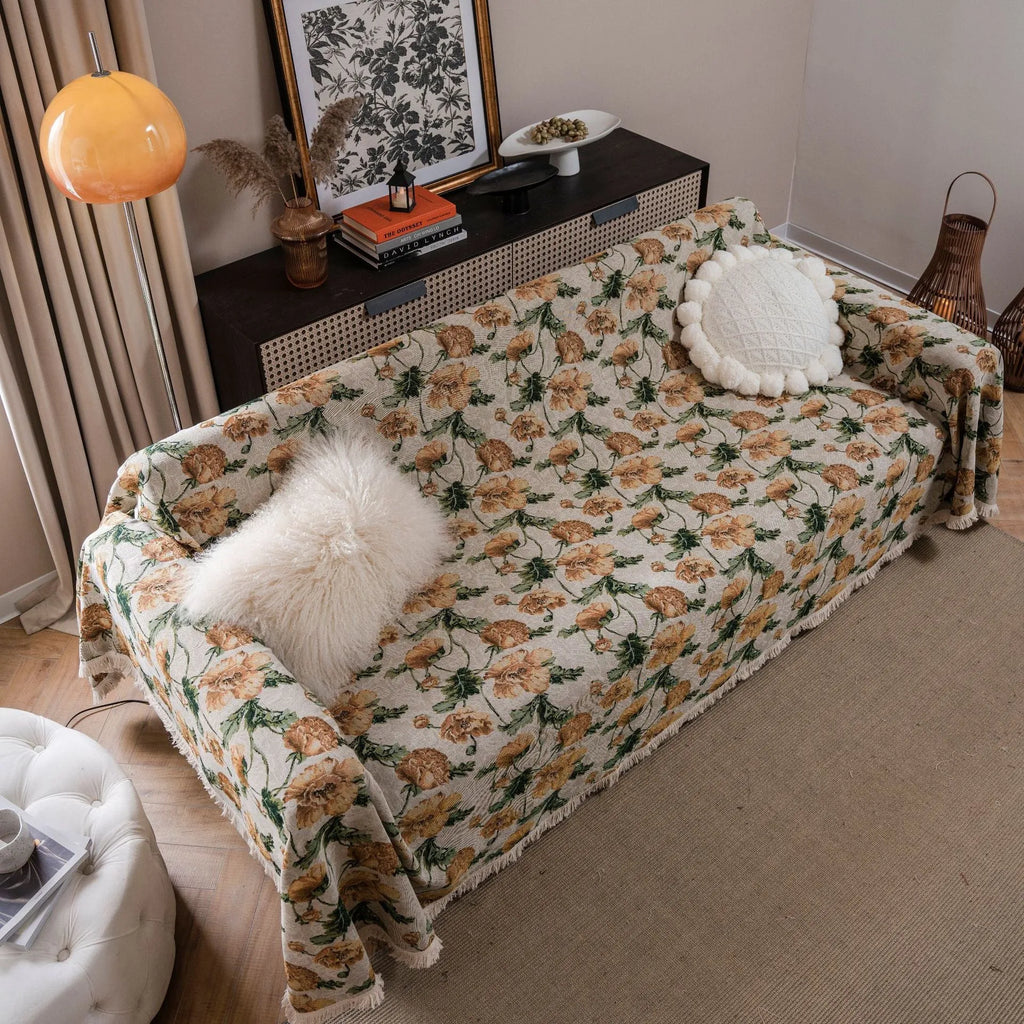 American country style jacquard sofa cover with floral pattern on polyester cotton fabric
