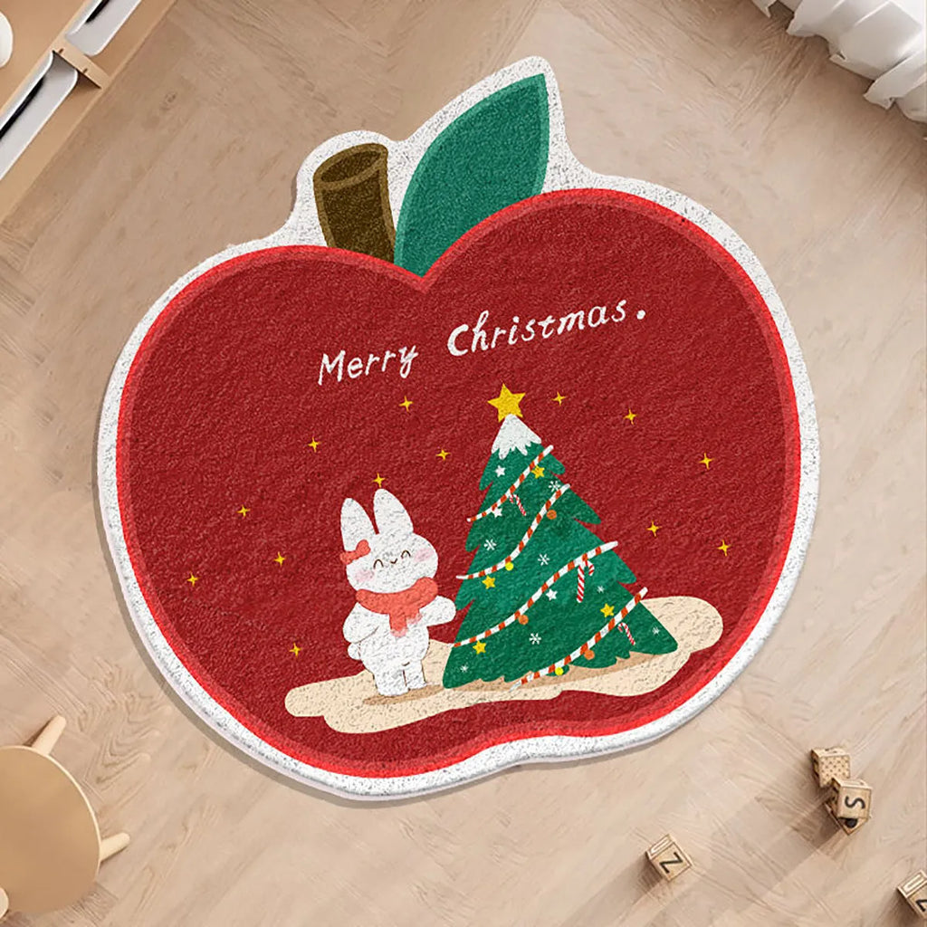 Alien-shaped round Christmas carpet with festive gingerbread man pattern on imitation cashmere material