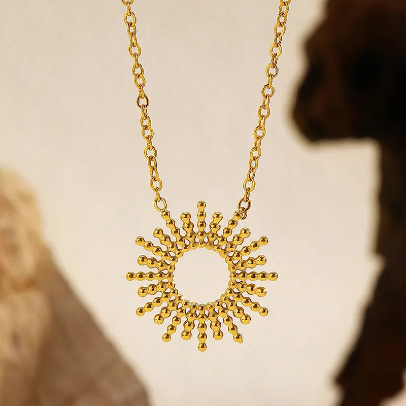 Sunflower Series women's jewellery set with geometric chain necklace and bracelet in gold colour