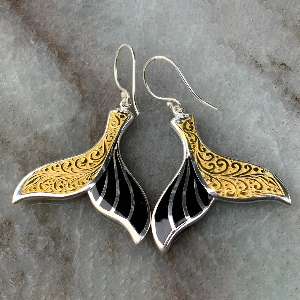 Women's fishtail earrings with whale design in white gold colour retro alloy jewellery