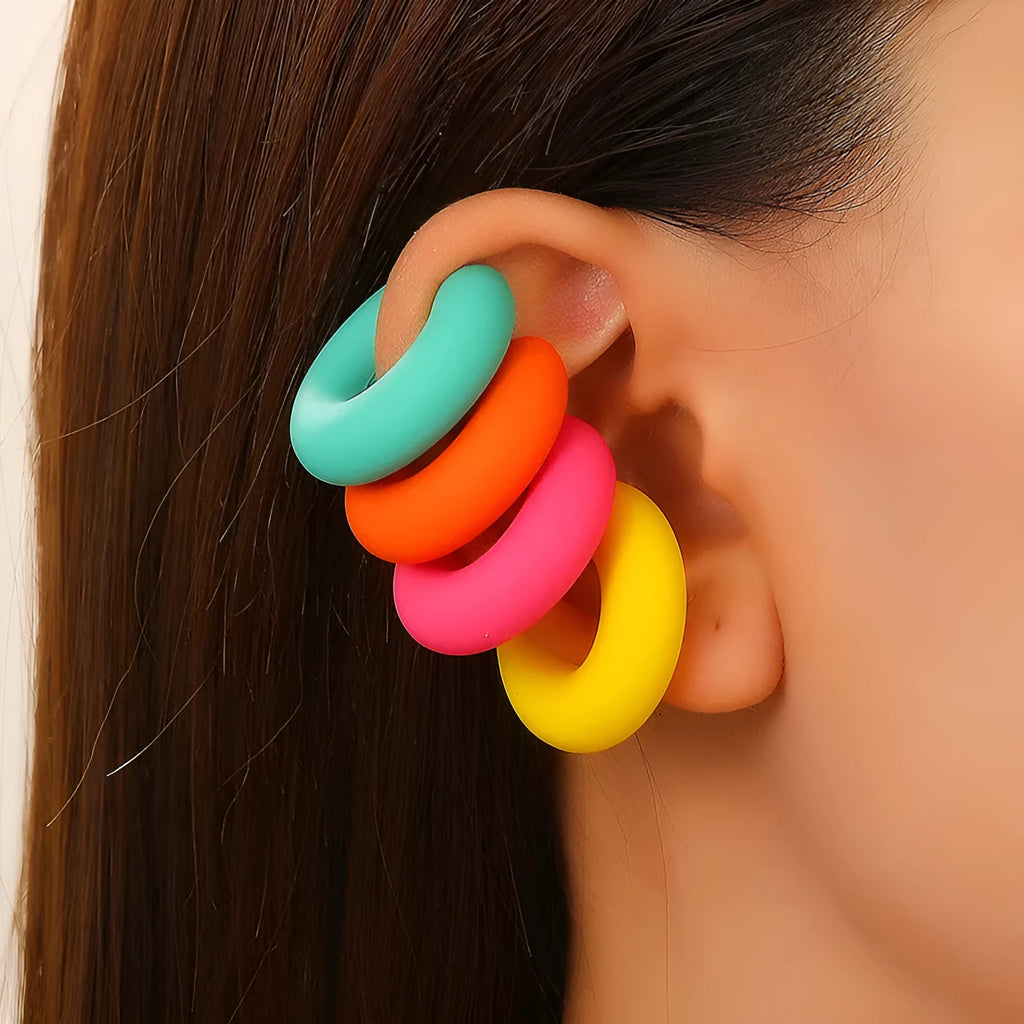 CCB material non-piercing ear clips in geometric C-shape with matte candy colours