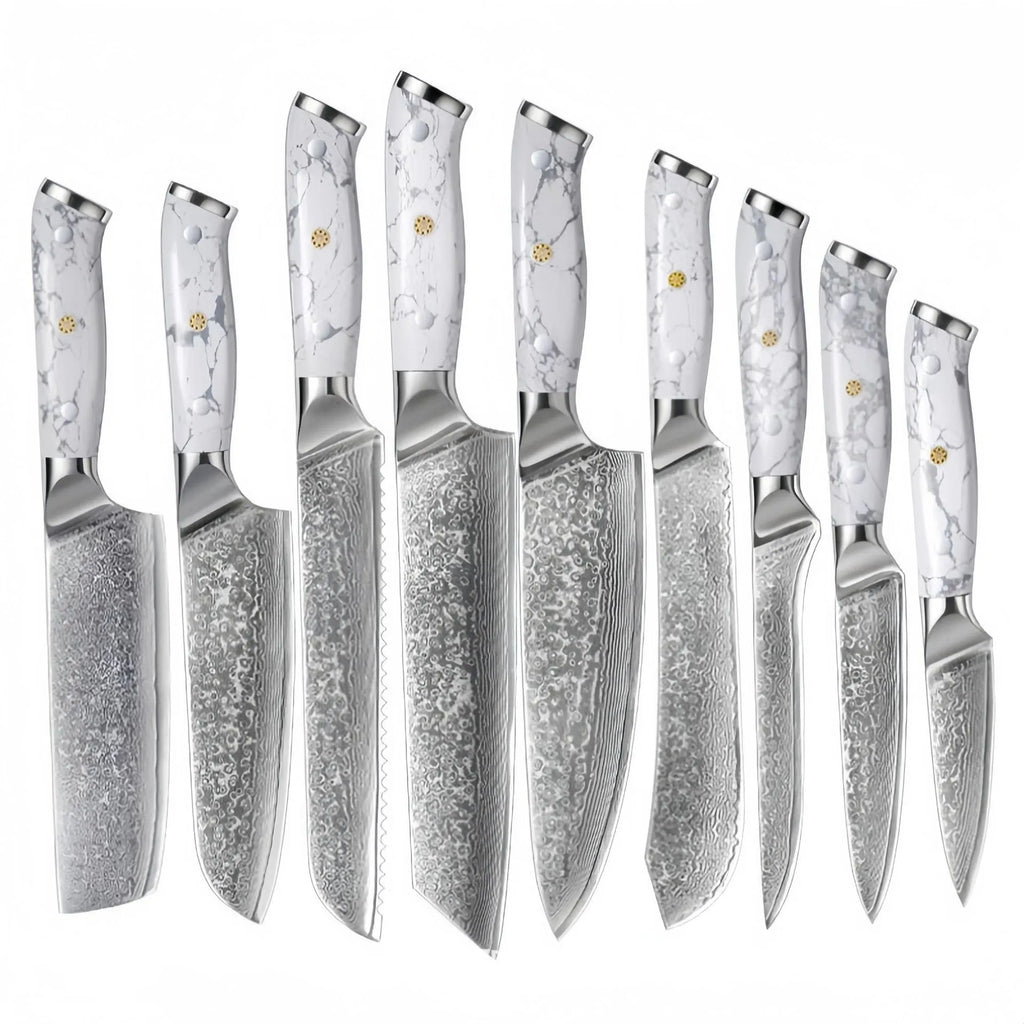 Damascus steel household chef's knife with VG10 core, 32cm total length for multi-purpose kitchen cutting