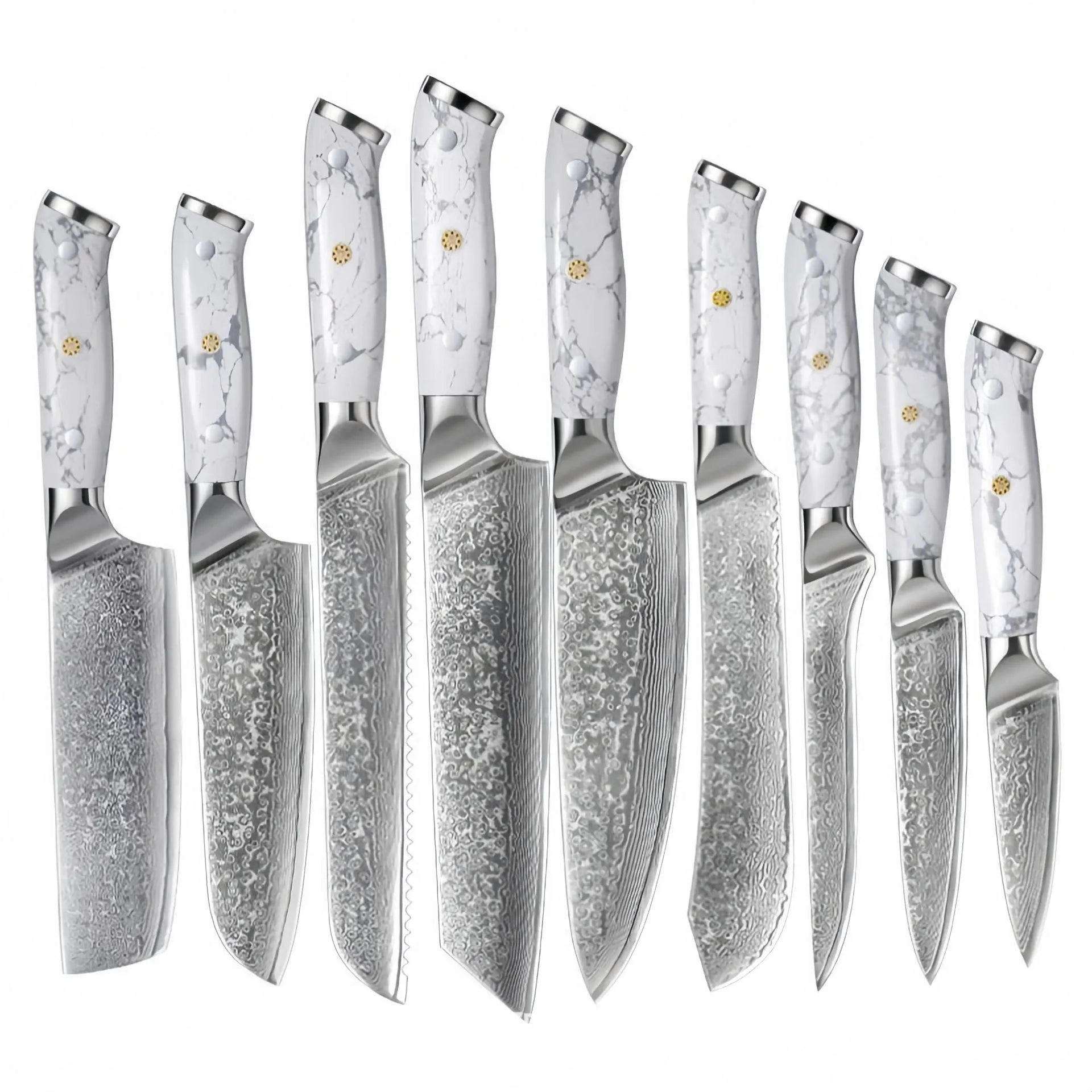 Damascus steel household chef's knife with VG10 core, 32cm total length for multi-purpose kitchen cutting