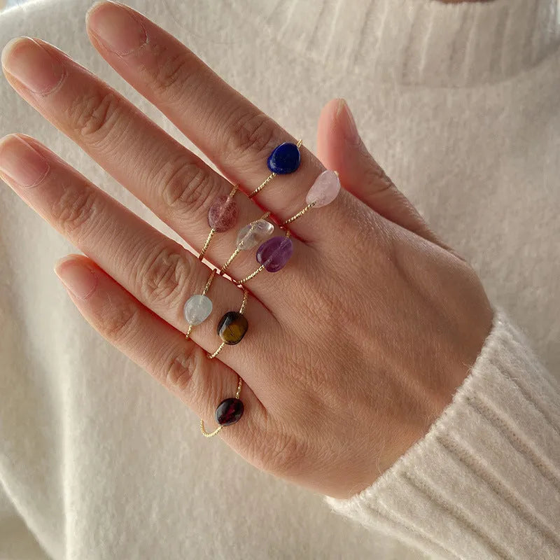 Women's geometric ring with a coloured agate stone set in a square niche, showing colour options BZ0072 to BZ0079.