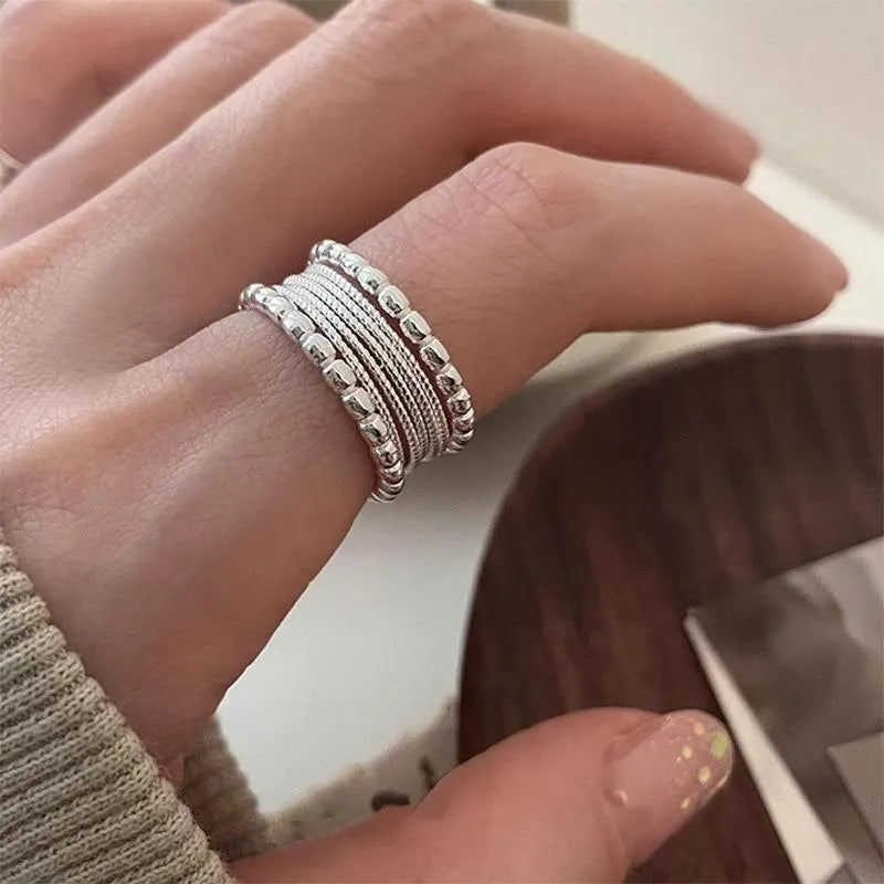 Copper adjustable ring with woven twisted multilayer geometry design