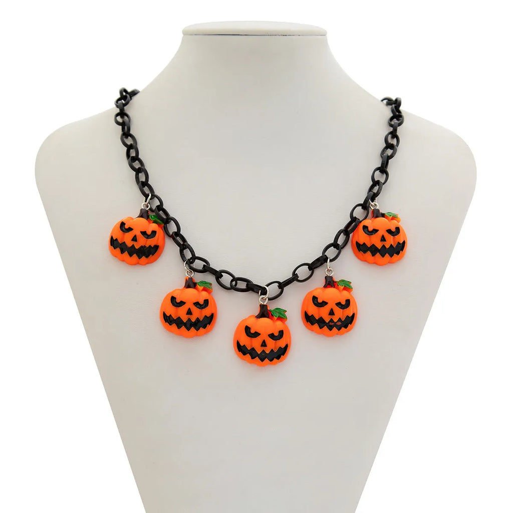 Halloween ghost pumpkin necklace with acrylic cartoon pendant in mixed colours