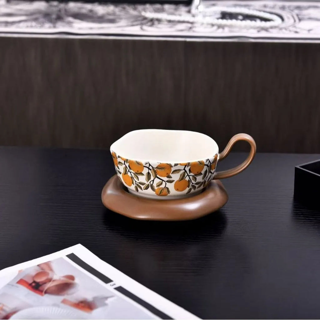 Antique style ceramic coffee cup and saucer set with 210ml capacity in black or orange colour