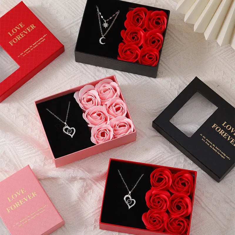 Six handmade soap roses in gift box with handbag, Korean style Valentine's Day gift set