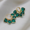 Green heart-shaped glass pendant ear clips with artificial gemstones in Korean style