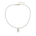 White conch shell bead necklace with mother of pearl pendant on regular chain