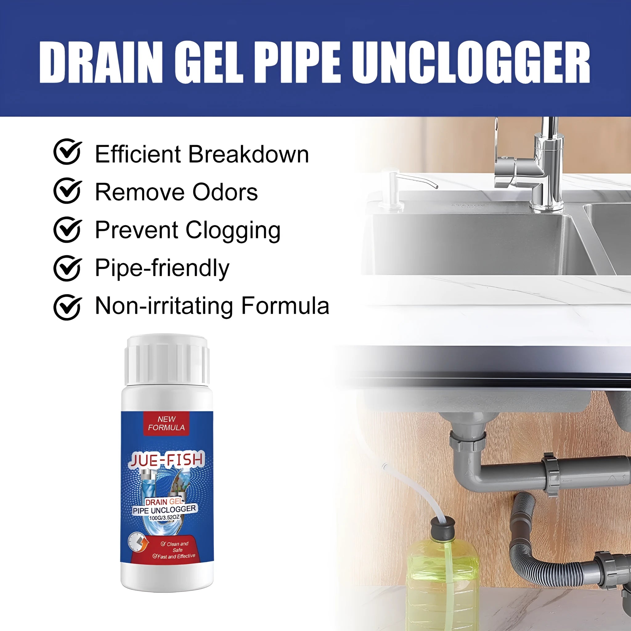 Pipe dredge agent for kitchen and bathroom sewer cleaning in 100g packaging