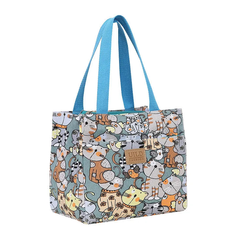 Women's printed canvas tote bag with aluminium frame in floral and animal print designs