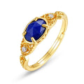 Japanese style geometric silver-tone alloy ring with a blue Lapis Lazuli ellipse stone.