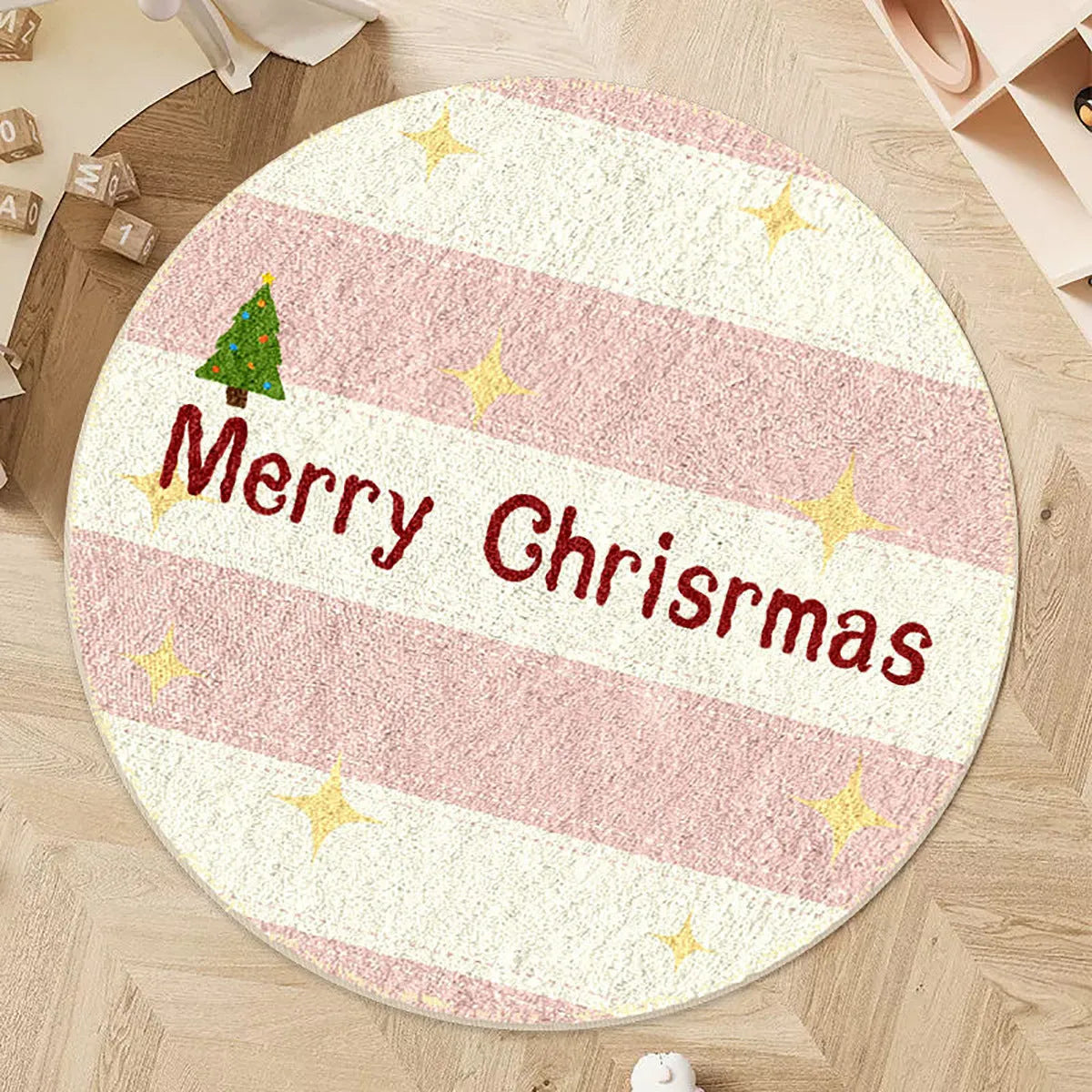 Alien-shaped round Christmas carpet with festive gingerbread man pattern on imitation cashmere material