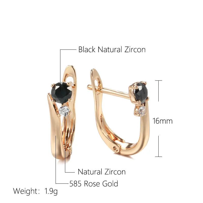 Women's black agate drop earrings with gold-plated copper geometric settings
