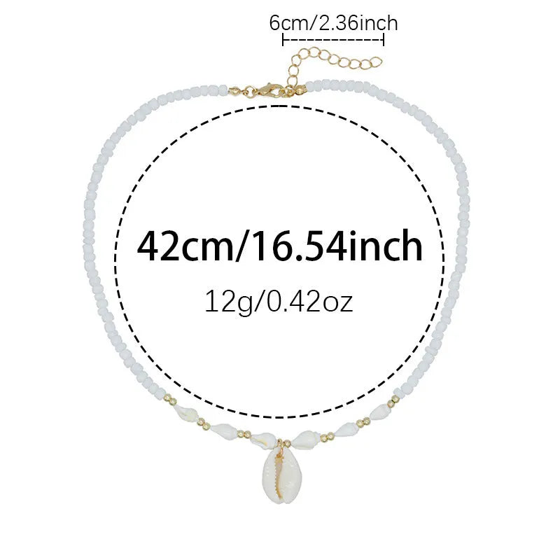 White conch shell bead necklace with mother of pearl pendant on regular chain