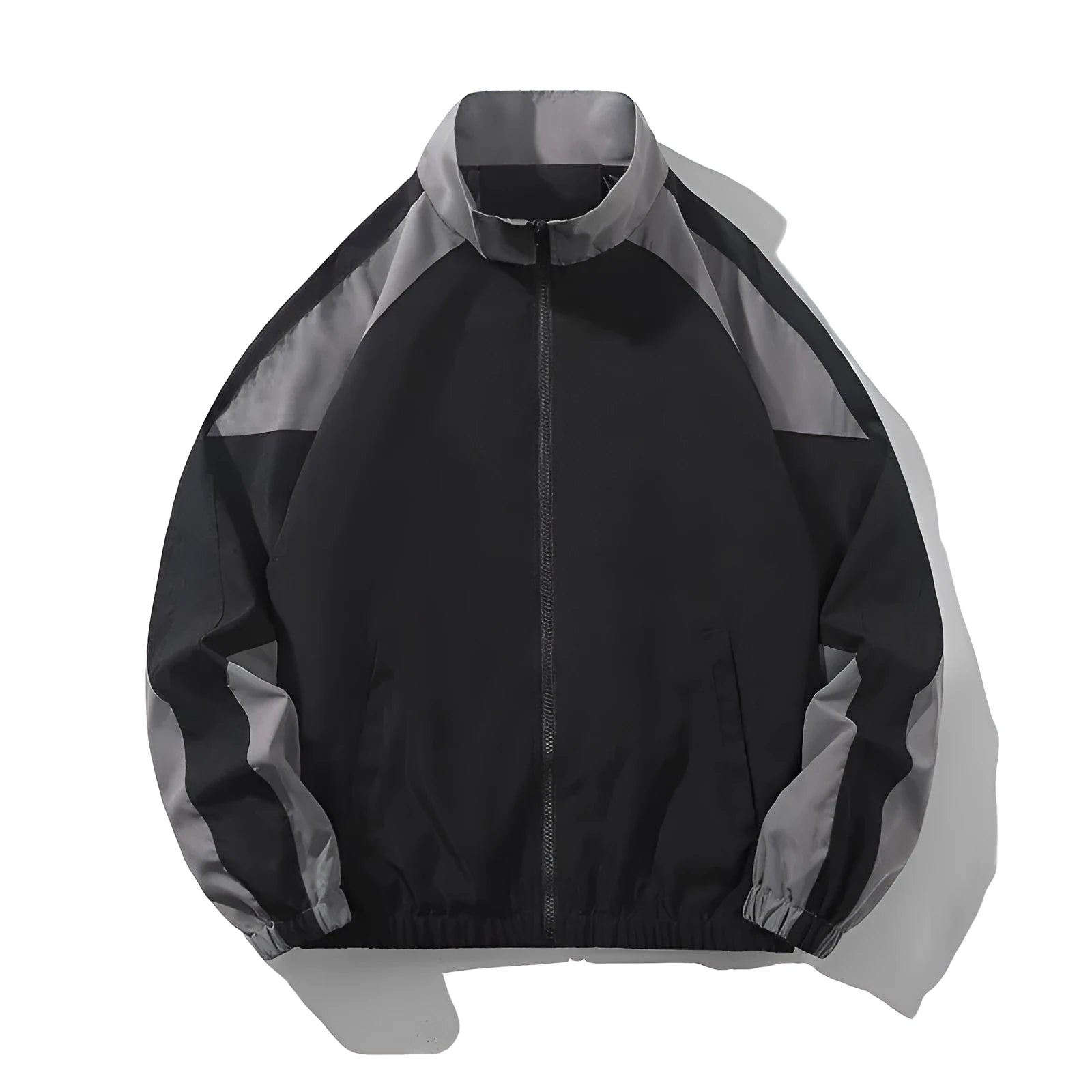 Men's black casual jacket with contrast stitching detail and side seam pockets