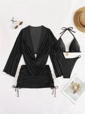 Dark brown women's one-piece swimsuit with lace-up back and sleeveless design.