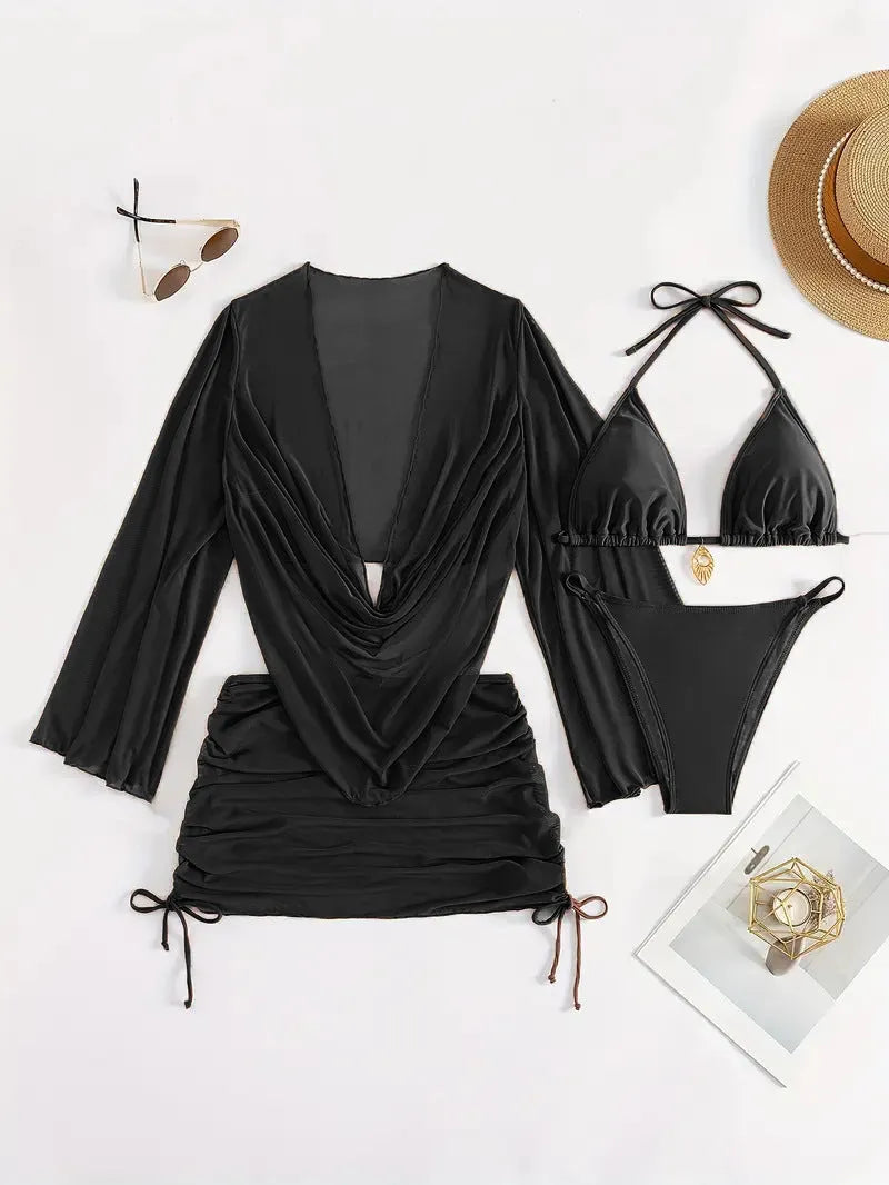 Dark brown women's one-piece swimsuit with lace-up back and sleeveless design.