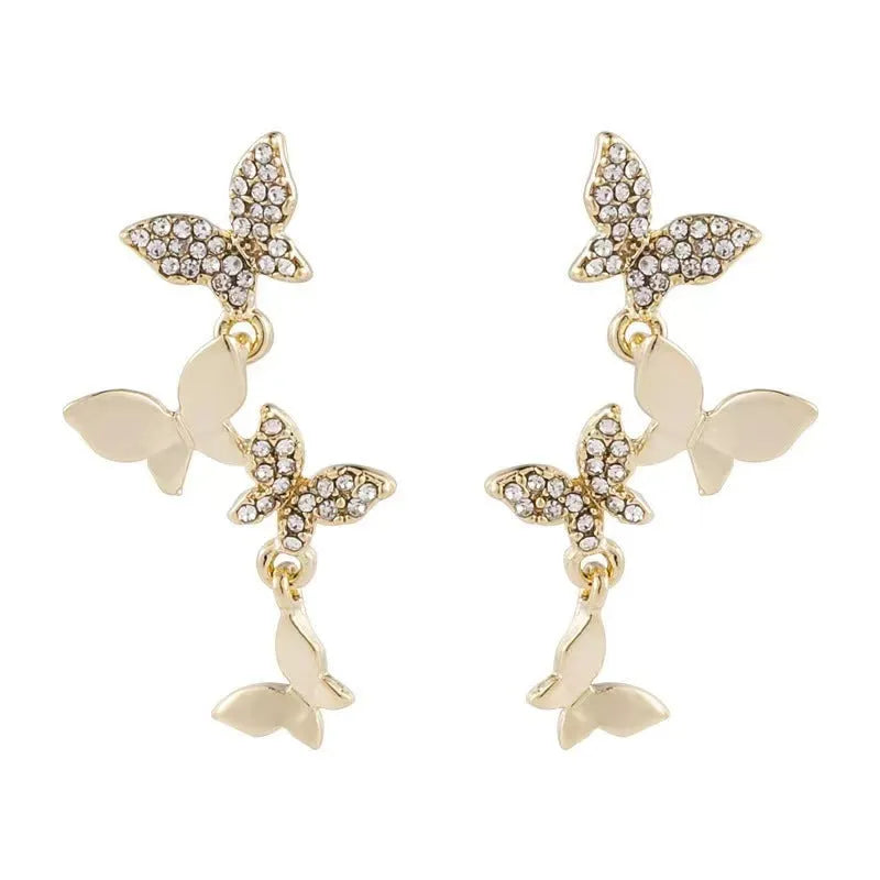 Women's gold colour copper butterfly drop earrings with four-butterfly design