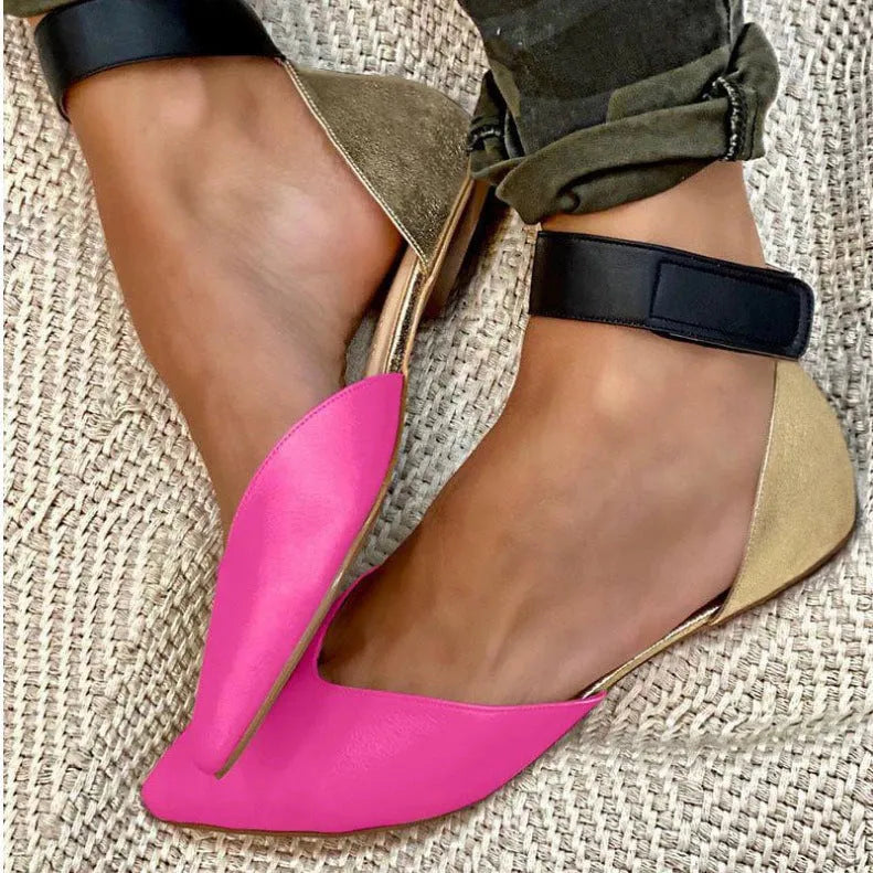 Women's beige velcro sandals with a hollowed PU upper and flat heel.