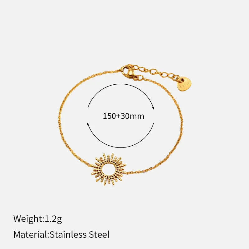Sunflower Series women's jewellery set with geometric chain necklace and bracelet in gold colour