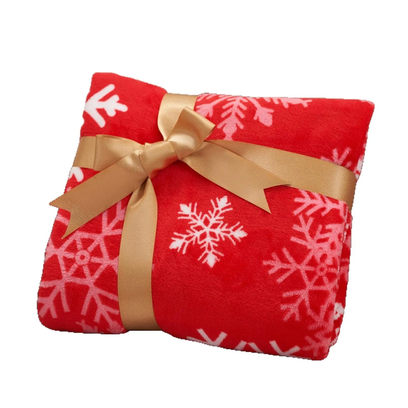 Soft flannel Christmas blanket in a plush fabric, shown in one of five available colours, draped over a sofa.