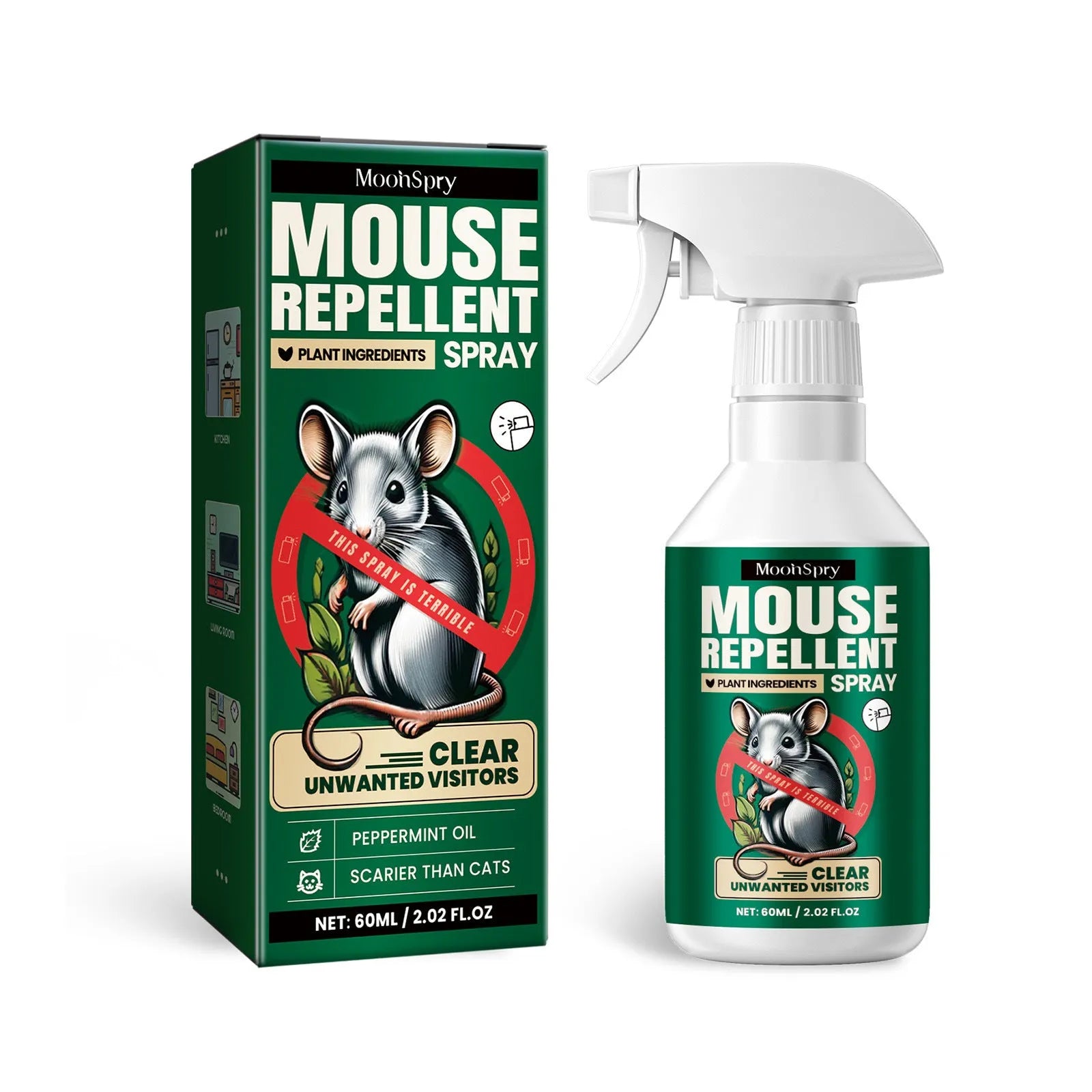 60ml rat repellent spray bottle with natural oils formula for home, outdoor and car use