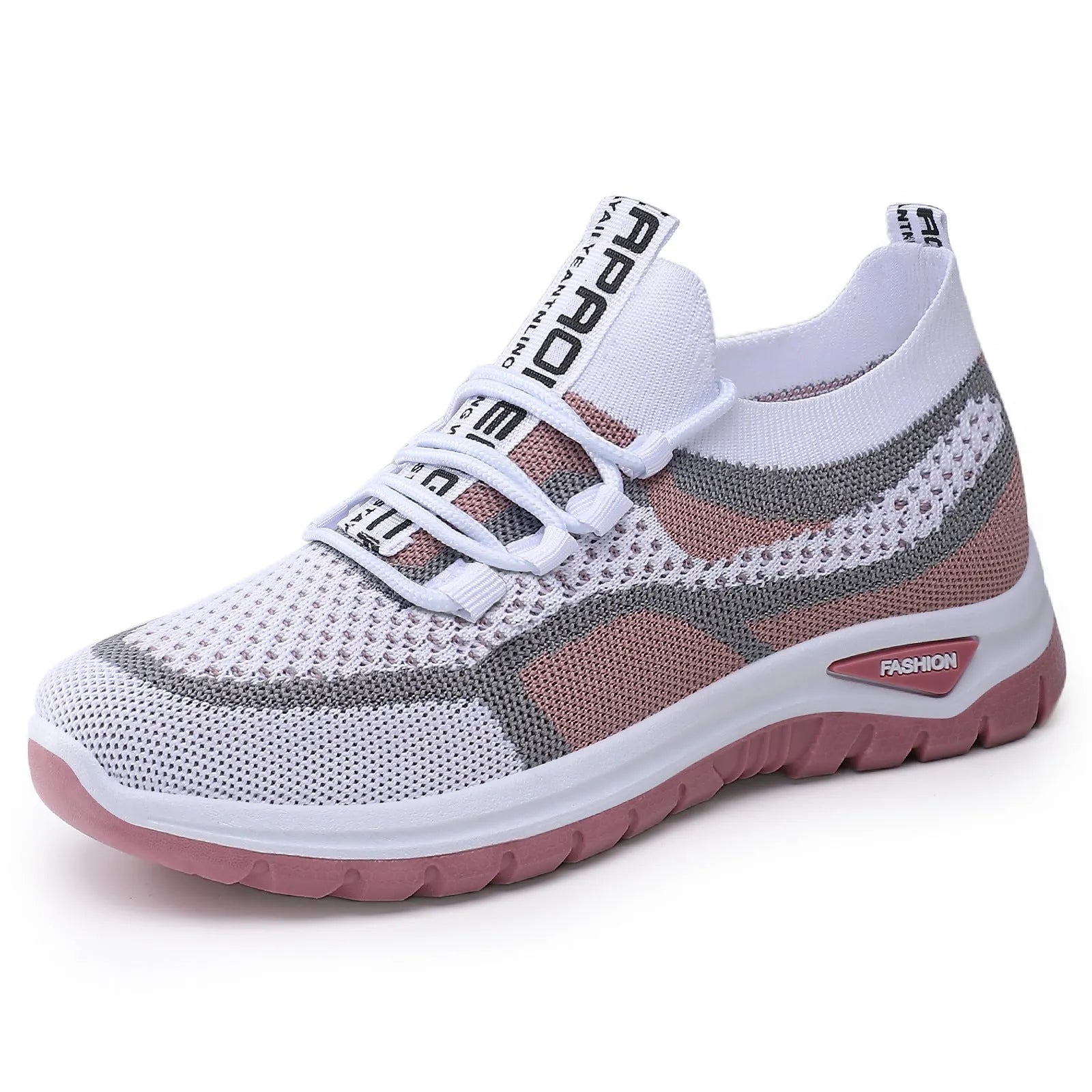 Women's woven mesh low-cut casual shoes in brick red with front lace-up and round toe