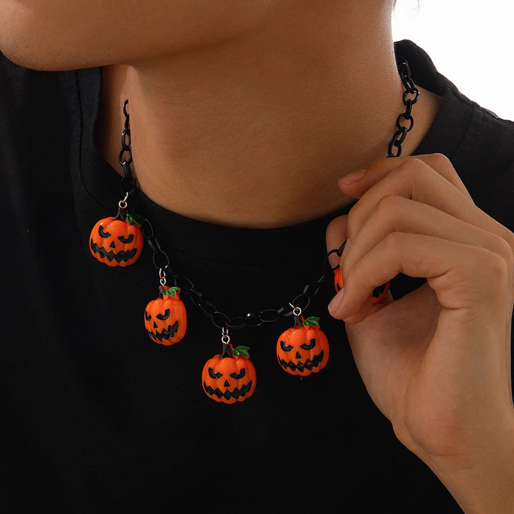 Halloween ghost pumpkin necklace with acrylic cartoon pendant in mixed colours