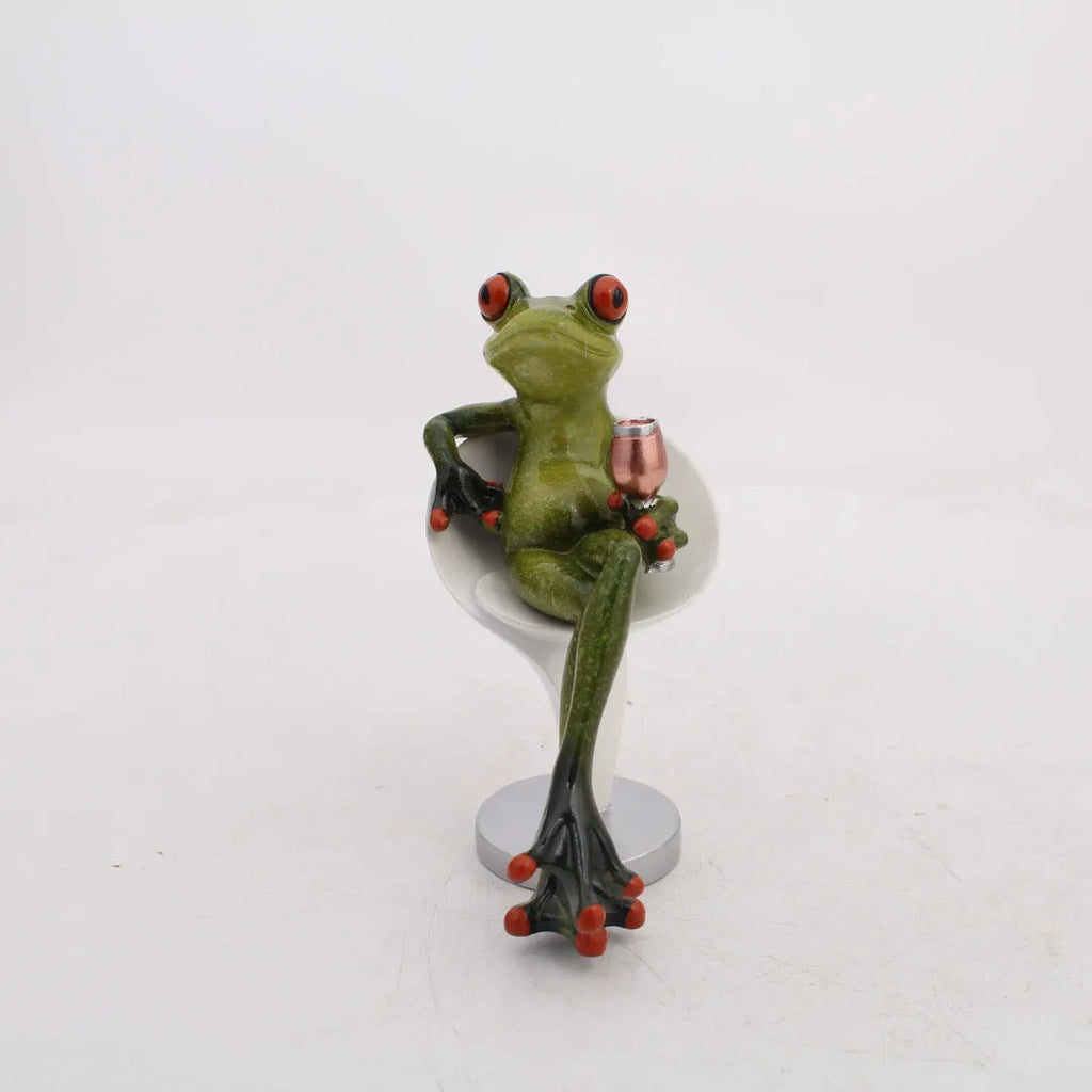A pastoral style decorative frog figurine made from synthetic resin, for living room or study shelving.