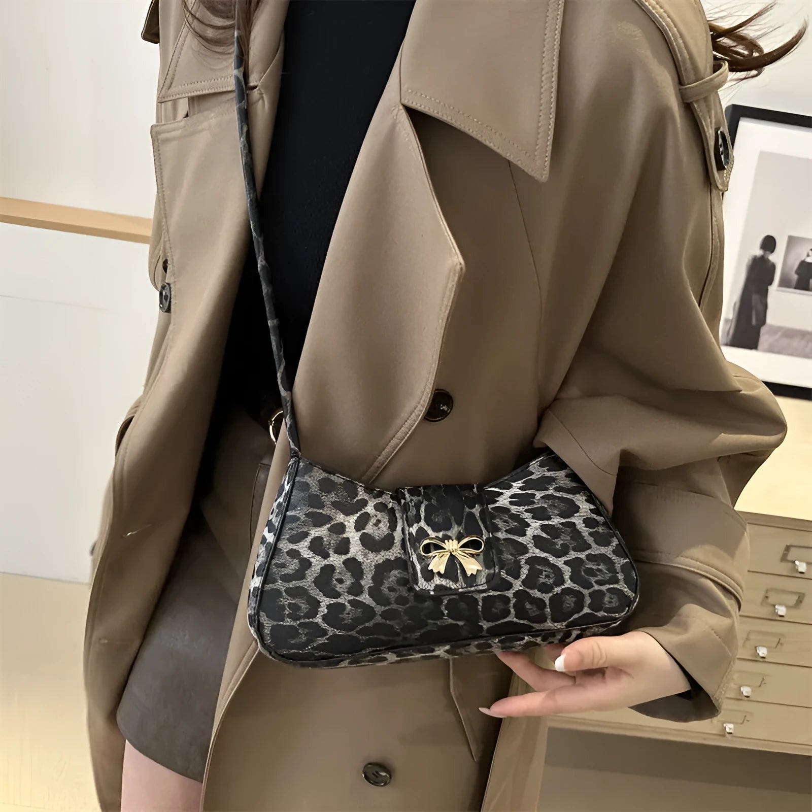 Large capacity casual women handbag in PU material with sandwich pocket design shown in black brown coffee and khaki colours