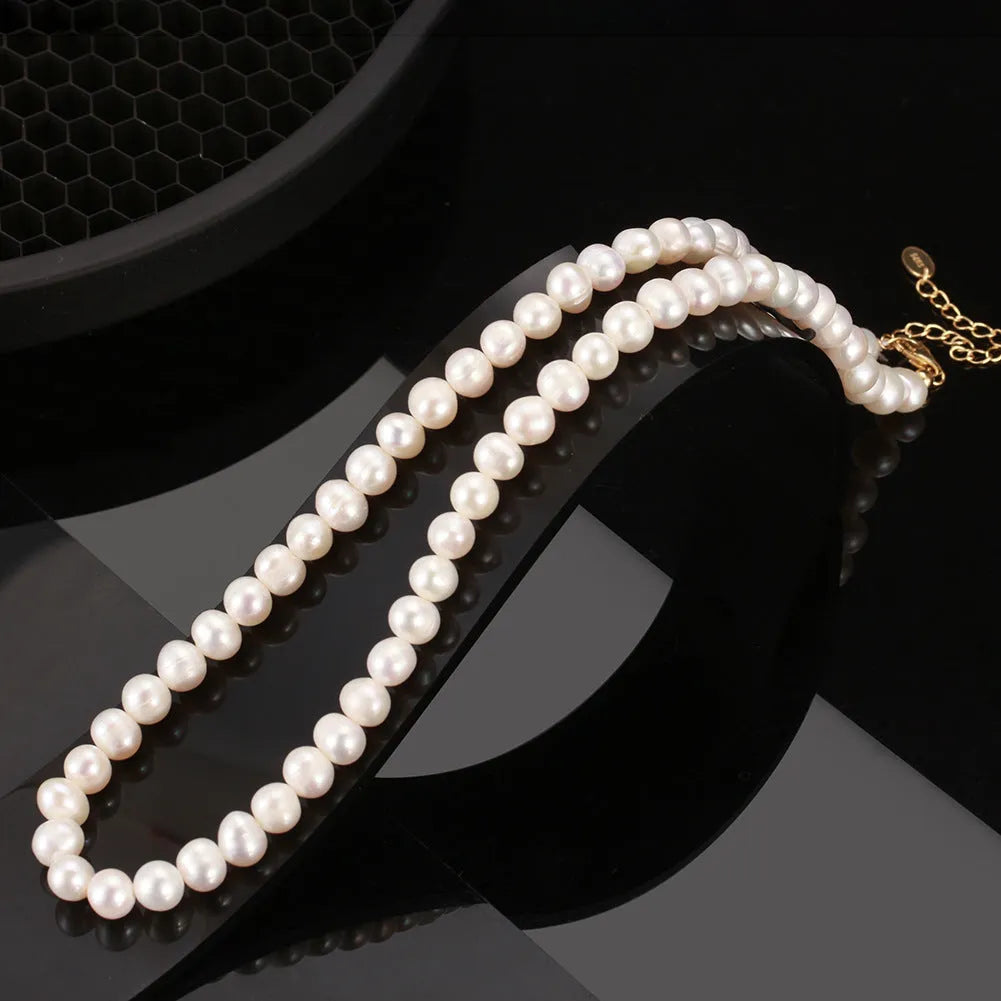 Women's adjustable necklace with natural freshwater pearls on 925 sterling silver chain