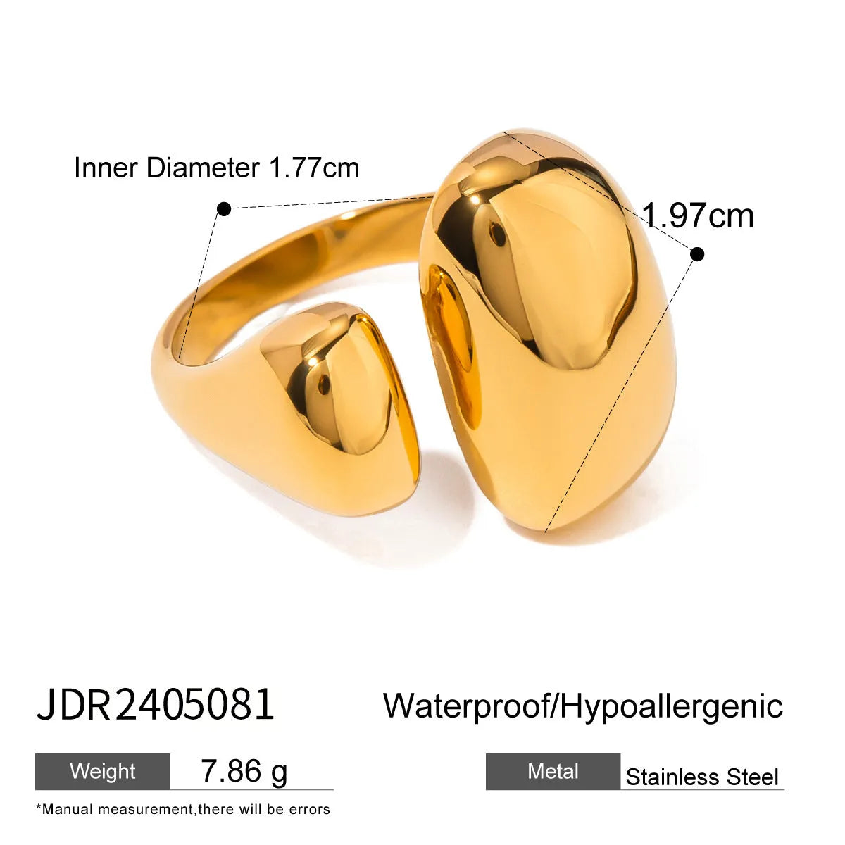 Women's geometric open ring in stainless steel with electroplated finish