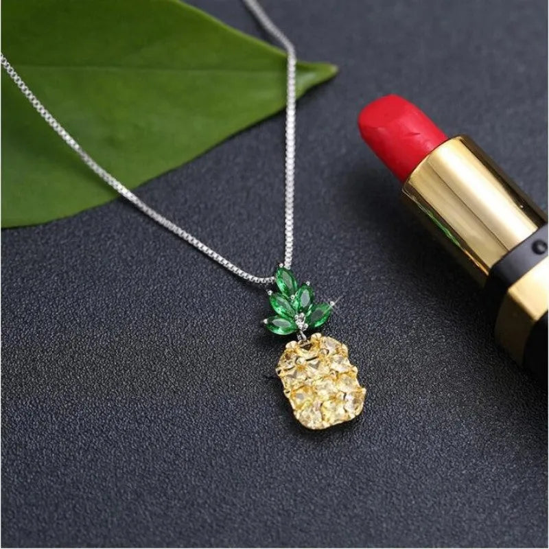 Women's geometric pineapple necklace in silver colour with Korean fashion styling