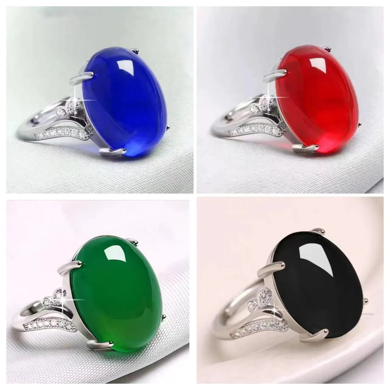 Geometric ethnic-style adjustable ring with a sapphire element in alloy, shown in multiple colours.