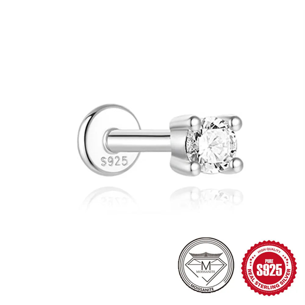 Geometric petal diamond stud earrings in platinum-colour sterling silver with ear clip fastening