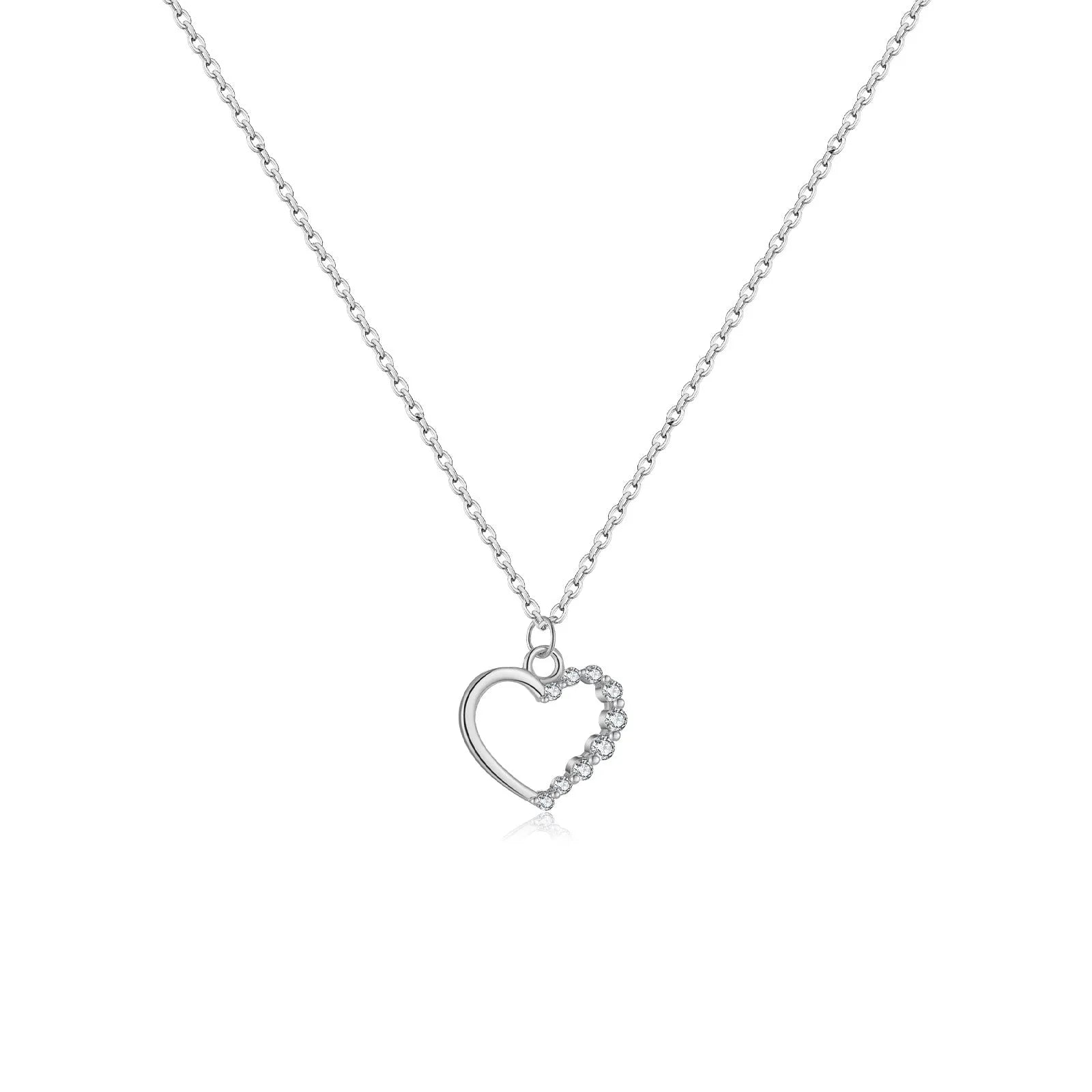 S925 sterling silver hollow heart and circle pendant necklace on a regular chain.