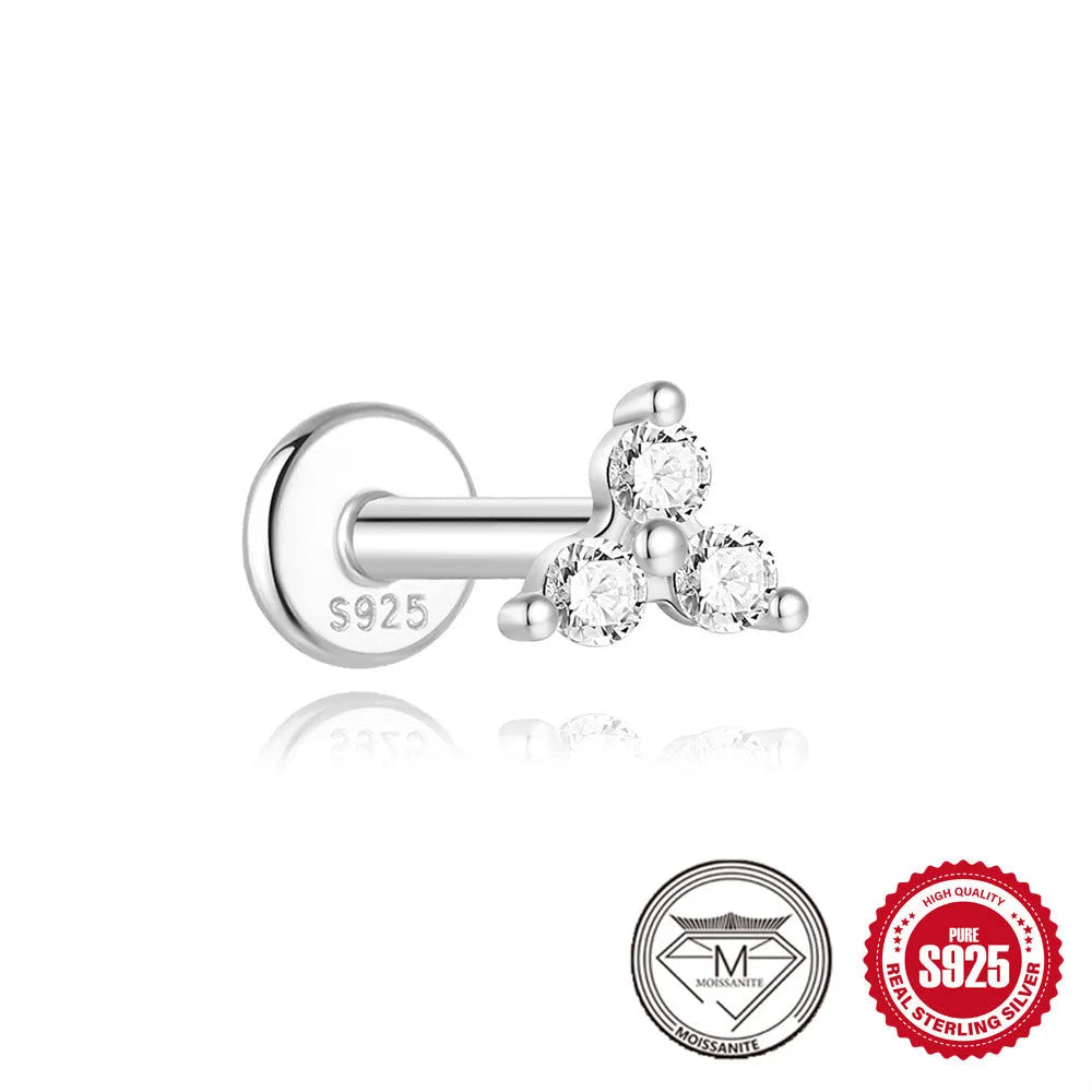 Geometric petal diamond stud earrings in platinum-colour sterling silver with ear clip fastening