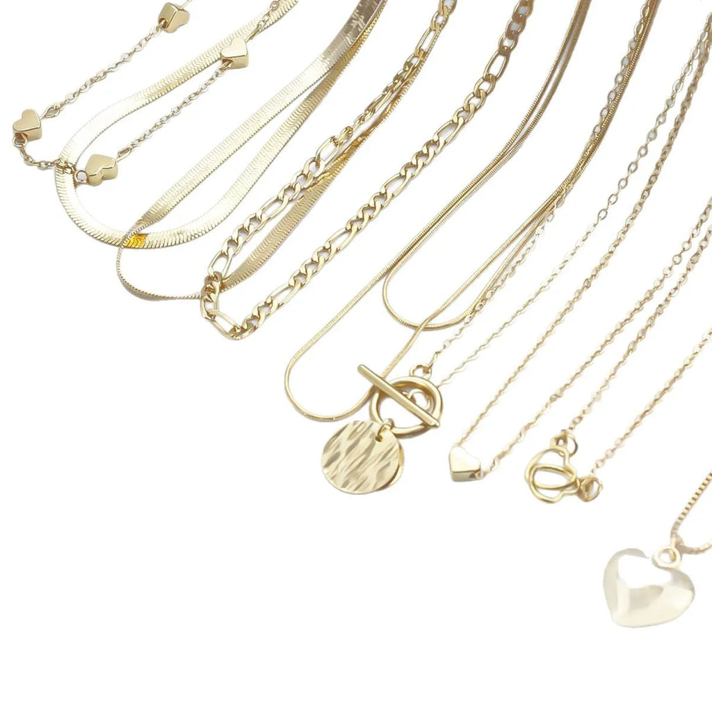 Gold women's necklace set of 10 pieces with snake bone chains and adjustable length