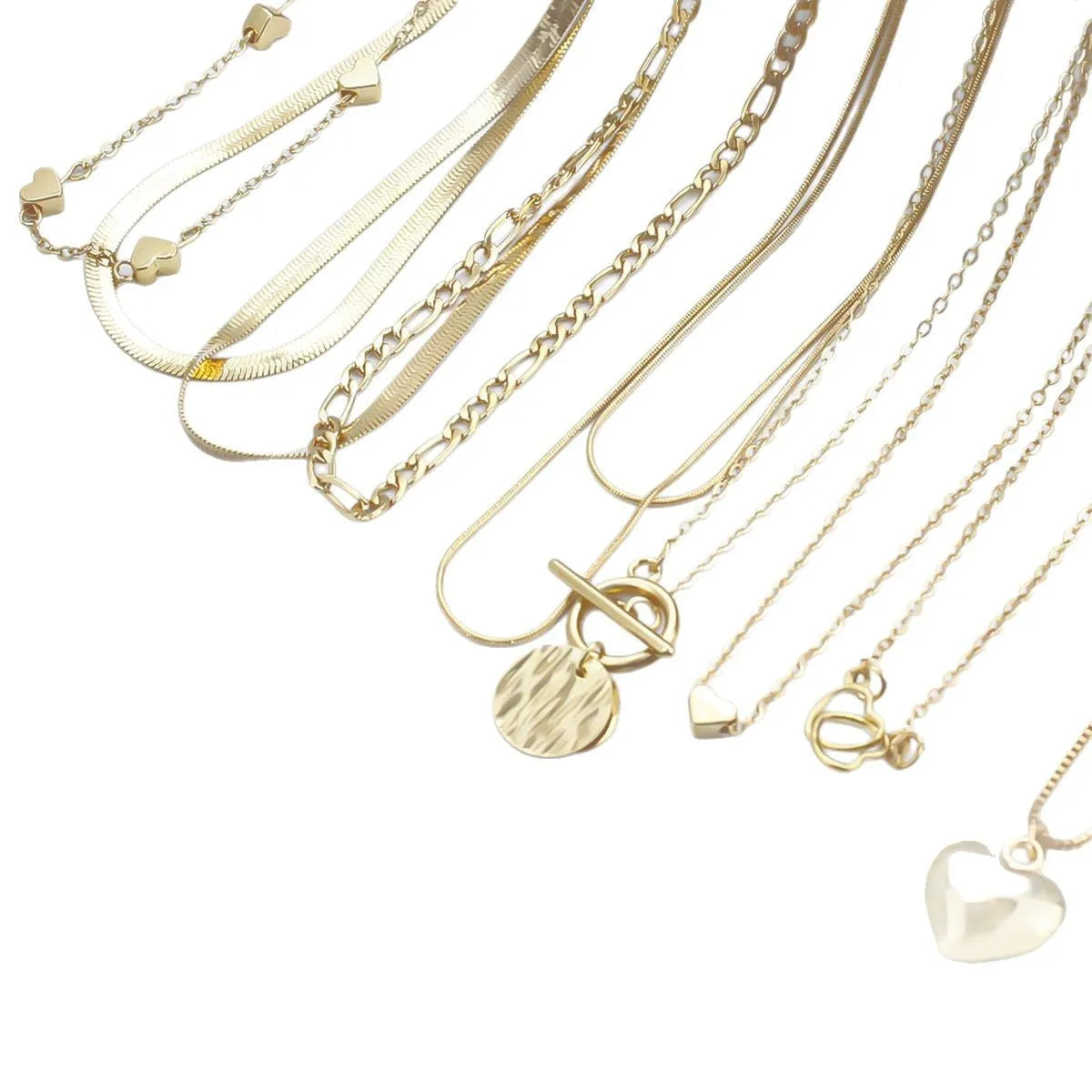 Gold women's necklace set of 10 pieces with snake bone chains and adjustable length