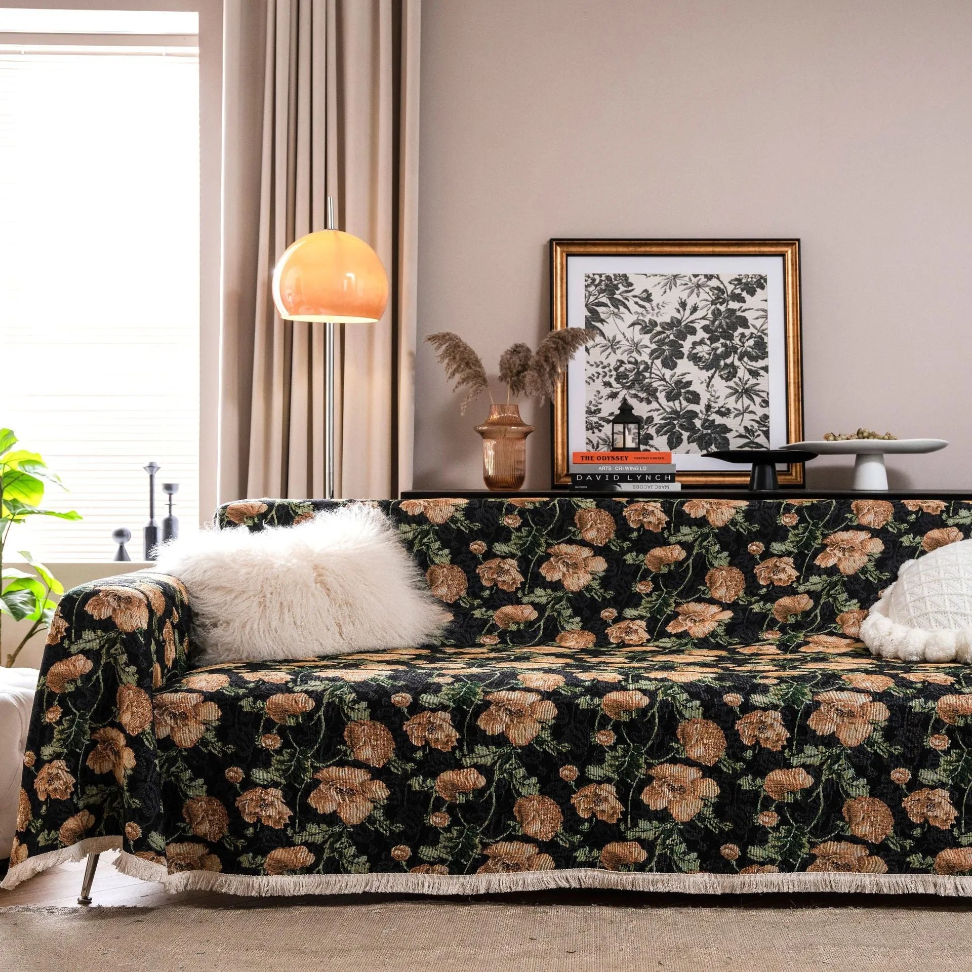 American country style jacquard sofa cover with floral pattern on polyester cotton fabric