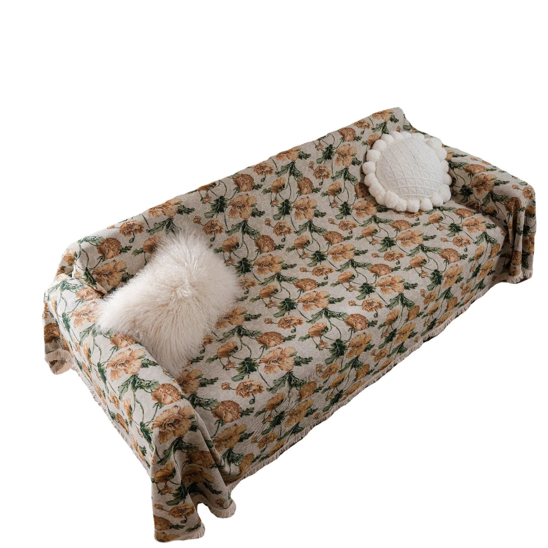 American country style jacquard sofa cover with floral pattern on polyester cotton fabric