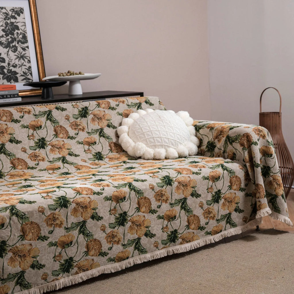 American country style jacquard sofa cover with floral pattern on polyester cotton fabric
