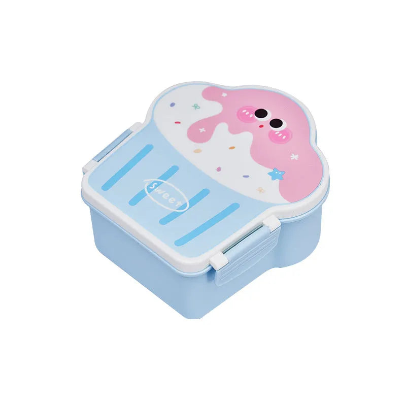 Creative ice cream shaped lunch box compartment with spoon and fork set in pink or blue